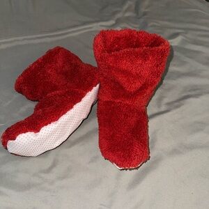 Cozy Red Fuzzy Slipper Socks